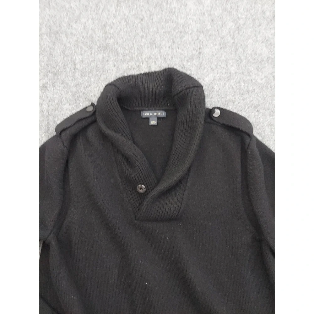 Banana Republic Sweater Mens Large Black 100% Wool Shawl Collar Pullover Grandpa